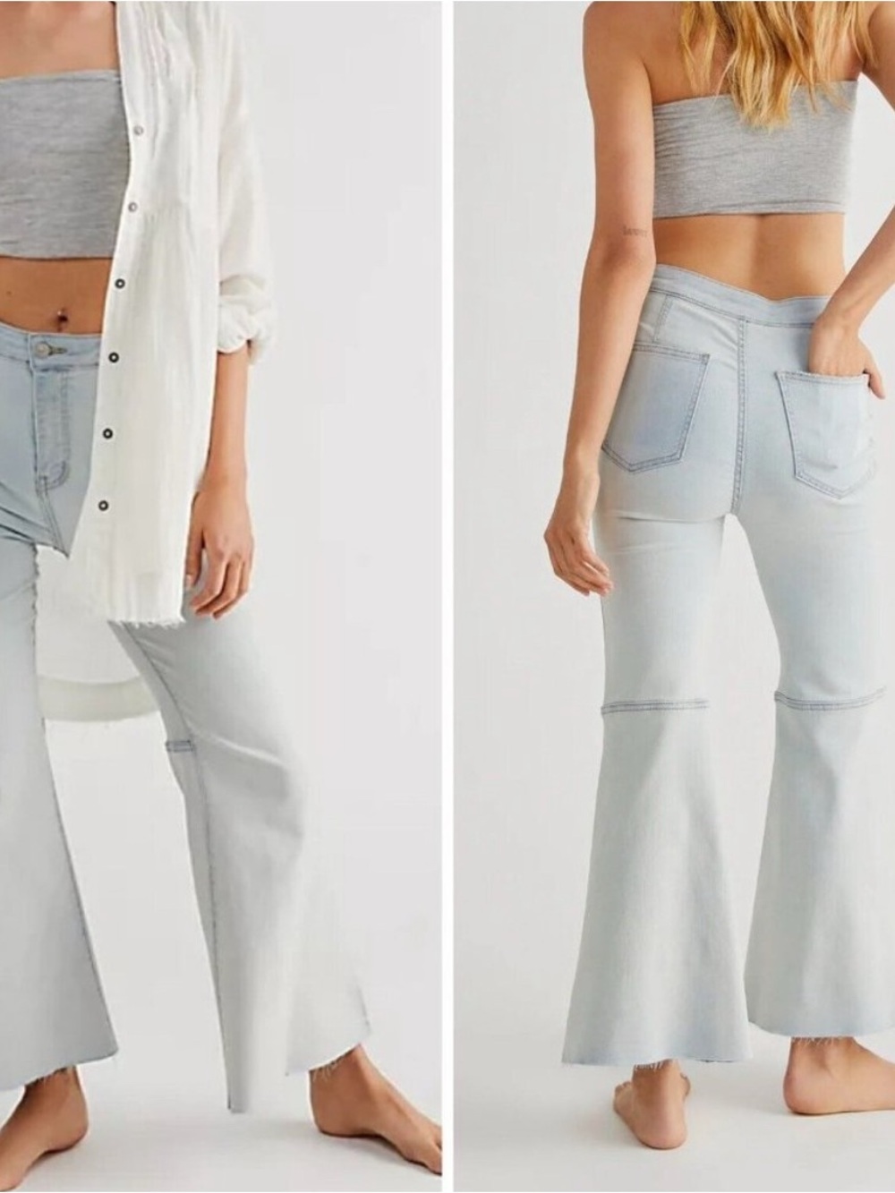 Free People Light Wash Wide Leg Flare Jeans